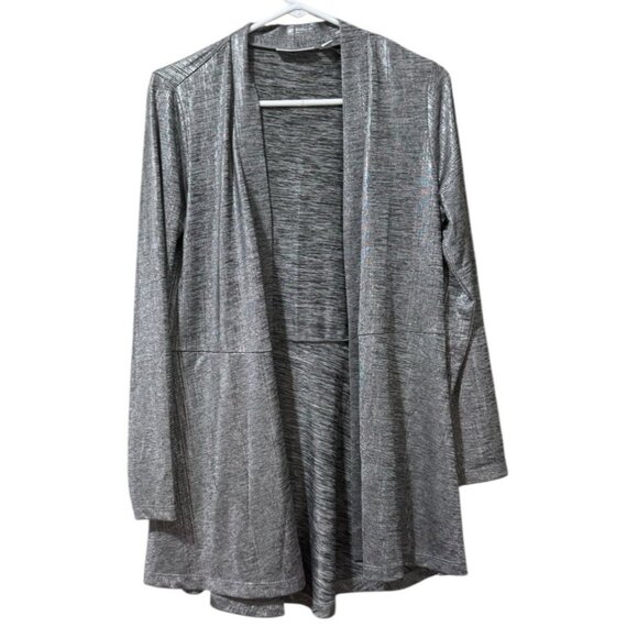 Susan Graver Women Open Front Size XS Lightweight Cardigan Silver Metallic City - Picture 1 of 12